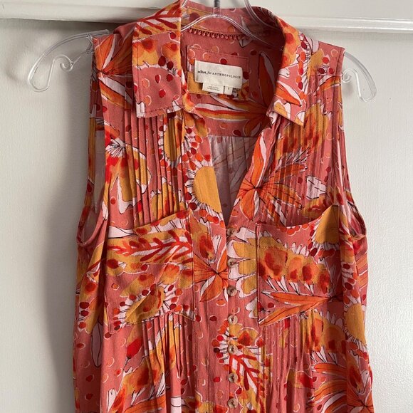 NWOT Vera for Anthropologie Floral Sleeveless Top Size S Pink Orange Blouse - Picture 15 of 15